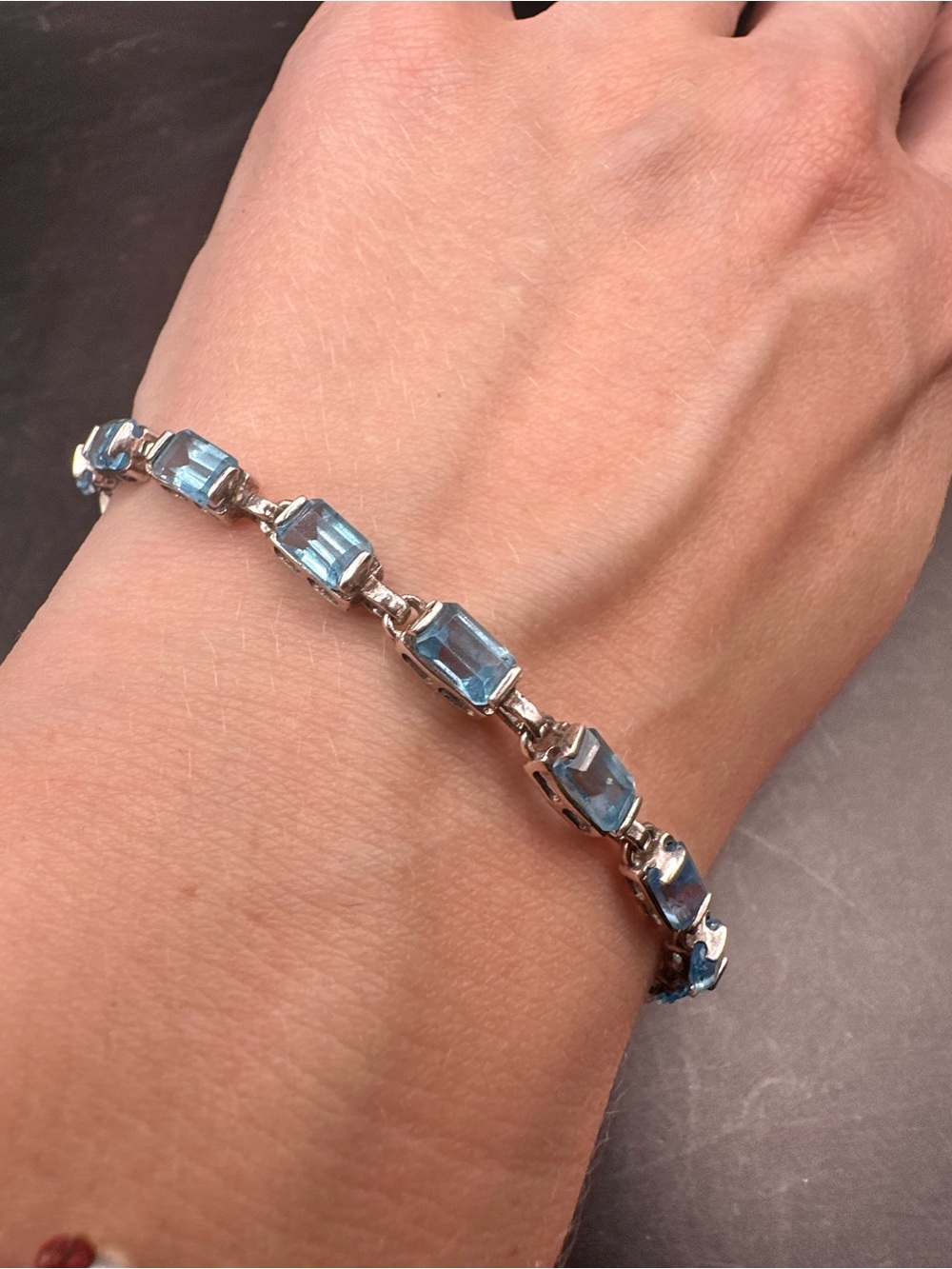 Sterling Silver 925 Blue Topaz Tennis Link Bracelet 7"